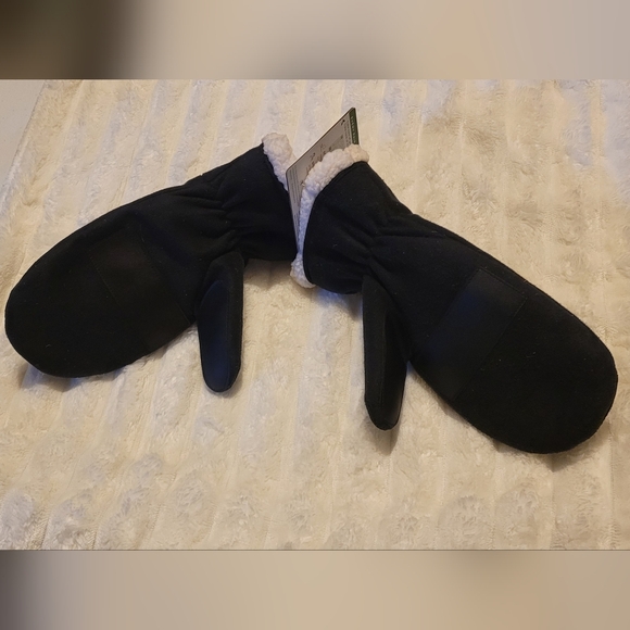 Isotoner Black Mittens, White X Stitching And Fleece Lining, S/M, SmartDri - Picture 5 of 9